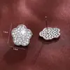 Pendientes de Flor de Cinco Hojas con Diamantes Completos Temu para Mujer, Lujo Ligero, Moda de Alta Gama, Pendientes Versátiles, Pendientes Exquisitos y Elegantes para el Día a Día