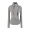 Camisa Básica de Encaje Cepillado Pure Desire de Manga Larga para Mujer Otoño Nuevo Temperamento Suave Corte Ajustado Top Interior Camiseta