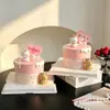 Decoración de pastel para el Día de San Valentín chino tarjeta en forma de corazón adorno de perro de dibujos animados lindo inserto de vela con lazo topper