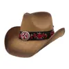 Aliexpress Amazon Primavera e Verão Proteção Solar Chapéu de Sol Estilo Étnico Chapéu Jazz Coração de Pêssego Top Chapéu de Palha Cowboy Rígido