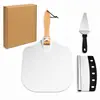 Pala Plegable de Aluminio para Pizza Transfronteriza de Amazon con Mango de Madera Set de Herramientas para Pizza de Horno de Cocina Venta al por Mayor con Impresión de Logo