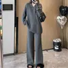 Conjunto Casual de Moda de Dos Piezas para Otoño e Invierno 2025, Estilo Perezoso, Suéter de Punto con Cuello en V + Pantalones de Pierna Ancha