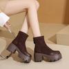 Botas Retro para Mujer 2025 Otoño e Invierno Nuevo Estilo Suela Gruesa Pequeña Elevadoras Estilo Británico Tacón Grueso Negro Botines Cortos Ajustados