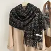 Bufanda de cachemira a cuadros con flecos, estilo atmósfera, nueva para 2024, para mujer, otoño e invierno, forrada de felpa, gruesa y cálida, al por mayor
