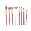 9 brochas de maquillaje pequeñas de camote morado, juego de brochas de pelo suave para sombra de ojos, brocha para polvo suelto, corrector, juego completo de brochas moradas