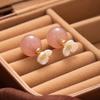 Brincos Flor Camélia Duas Formas Rosa Contas Redondas Agulha de Prata 925 Brincos High-End Nicho Luxo Acessível Brincos Elegantes