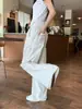 Calça Wide-Leg de Renda 2025 para Mulheres, Outono Fina Nova de Cintura Alta Casual Novo Estilo Chinês Estilo Nacional Damasco Seda de Gelo Calças Frescas