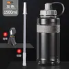 Botella de Agua Grande de Plástico Resistente a Altas Temperaturas, Taza Deportiva Portátil para Exteriores, Botella Espacial con Popote Resistente a Altas Temperaturas
