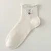 Meias transparentes de bolinhas com babados estilo japonês para cachorros pequenos, meias transparentes de bolinhas brancas para mulheres, meias de algodão fofas e estilosas com desenho animado
