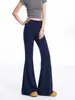 Pantalones Acampanados Azul Marino para Mujer, Pantalones Deportivos Casuales Engrosados de Cintura Alta para Otoño para Figuras Pequeñas, Pantalones Deportivos Acampanados para Yoga de Principios de Otoño