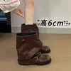 Botas de salto plataforma com fivela de cinto estilo retrô para mulheres, novas calças-bota marrons de salto grosso emagrecedoras, botinhas estilo cowboy western