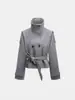 25 Abrigo de Lana Casual Holgado de Doble Botonadura con Cuello Alto y Cinturón Integrado para Mujer, Estilo Nuevo de Invierno Europeo y Americano
