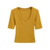 585-25 Estilo Coreano Ajuste Delgado Suave Cuello en V Liso Estilo Regular Manga Tres Cuartos Hombro Normal Manga Corta Suéter Camiseta