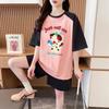 Traje Deportivo de Estilo Perezoso de Dibujos Animados para Mujer Verano Talla Grande Holgado Algodón Mangas Raglán Manga Corta Shorts Casual Conjunto de Dos Piezas