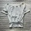Camiseta Ajustada Retro de Chica del Milenio Y2K Manga Corta Cuello Redondo Top Perforado Ajustado Ins Conjunto de Moda Urbana