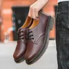 Zapatos de Trabajo de Caña Baja Talla Grande Transfronterizos para Mujer Piel de Vaca Estilo Británico Botines Talla Grande Punta Redonda Zapatos de Trabajo Casuales para Hombres y Mujeres Pareja