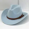 Sombrero Vaquero Occidental de Ala Curva para Hombres y Mujeres, Sombrero con Cinturón de Hebilla Cuadrada de Cuero con Remaches Metálicos, Sombrero de Jazz para Fiesta