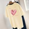 260g Algodão Pesado Manga Curta T-shirt Verão Feminino Estilizado Amor Impresso Nicho Top Solto Algodão Meia Manga