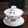 Porcelana Branca de Dehua com Dourado 3,8 Polegadas Tigela Cobertura Três Talentos Tigela de Chá Cerâmica Grande Única Acessórios Jogo de Chá Kung Fu LOGO