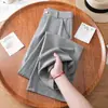 Pantalones de Moda Grises de Seda de Hielo de Pierna Ancha Hechos a Medida para Mujer, Nuevo Estilo Verano 2026, Corte Holgado, Adelgazantes, Petite, Largo Cropped