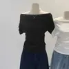 Camiseta de Manga Corta con Cuello de Volantes Off-Shoulder de Algodón Modal 2026 para Mujer, Diseño de Verano, Corte Ajustado, Off-Shoulder, Top Asimétrico, Moderno