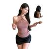 Novo Estilo Doce e Picante Recorte Halter Camisole de Lã Tricotada Feminina Primavera Look Emagrecedor Top Interno Curto