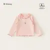 Roupa Infantil Bangxuan Outono Doce Camiseta Básica com Barra Franzida para Meninas Bebês, Camiseta de Roupa Íntima para Meninas, Blusa de Manga Longa para Bebês