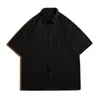 Camisa de Manga Corta de Seda Negra Hielo Primavera Delgada Fresca Casual Camisa Top Chaqueta Cleanfit para Hombre