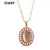 WT-MN983 venta caliente de exportación color micro incrustado circonita concha ovalada colgante collar ajustable accesorios para niña