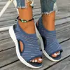 Sandálias Esportivas Femininas Casuais Confortáveis de Malha Fly-Knit Peep-Toe com Solado Grosso, Tamanho Único