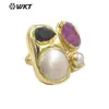 MPR083 Nuevo Caliente grava de perlas naturales grandes piedra británica anillo exportación hombres y mujeres fiesta Anillo