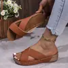 Sandalias de Tacón Cuña 2026 con Tallas Europeas y Americanas Grandes, Pantuflas de Color Sólido con Suela Gruesa para Mujer, Pantuflas de Cuña con Tira Cruzada y Punta Redonda