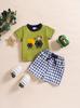 Novo Terno de Verão para Meninos Manga Curta Bordado Shorts Duas Peças Comércio Exterior Camiseta para Meninos Roupa Roupa Infantil