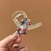 Pinza para el pelo de flor de cristal de lujo ligero coreana para la parte trasera de la cabeza, pinza de tiburón elegante de capacidad media-grande, accesorio para el pelo para mujer