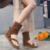 Sandalias Romanas de Caña Alta con Punta de Tira de Dedo Bohemian 2026 Nueva Moda de Verano para Mujer con Tacón Oculto Estilo Bota Corta
