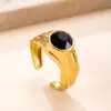 Joyería Transfronteriza de Acero de Titanio, Anillo Abierto Redondo de Circonita Prensado en Aceite para Mujer, Anillo de Acero Inoxidable de Alta Gama de Moda Fábrica