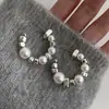 Pendientes de Aro Grandes con Diseño Único, Lujo de Gama Alta, Nuevo Estilo Popular, Pendientes de Plata y Perla para Mujer