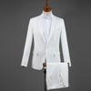 Traje Formal para Hombre de Corte Delgado 2022 en Blanco y Negro con Adornos de Pedrería, Esmoquin Formal con Solapa Puntiaguda