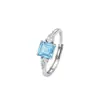 Anillo de Plata de Ley S925 de Lujo Ligero Francés Cuadrado de Princesa Granate Rojo Citrino Gota de Agua Diamante Apertura Ajustable Anillo de Regalo para Mujeres