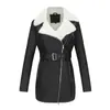 Chaqueta de Cuero Forrada de Piel para Mujer con Cuello de Solapa, Abrigo de Cuero Único, Chaqueta de Motocicleta de Cuero para Mujer Transfronteriza de Amazon