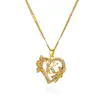 Collar Colgante Transfronterizo de Nuevo Producto Corazón Hueco Flor 26 Letras Incrustado de Diamantes Cadena para Clavícula Colgante de Letra al por Mayor