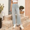 Calça Jeans Feminina Amazon Primavera e Verão Europeia e Americana Retro Casual Versátil Moda Versátil Cintura Alta Calça Reta Usada