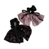 Scrunchie de Tecido Floral Rosa Vintage com Temperamento Suave, Elástico para Rabo de Cavalo com Laço, Corda de Cabelo de Alta Qualidade