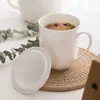 Taza de porcelana de hueso blanca pura, adecuada para uso doméstico, con tapa para beber agua, y también para té en la oficina; taza de cerámica con asa y tapa