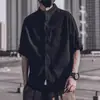 Camisa de manga curta de linho de sete pontos, camisa masculina de manga comprida, camiseta de verão de 2021, camisa casual, gola larga, tamanho grande, moda masculina