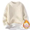 Suéter tejido de talla grande talla europea más vendido transfronterizo para hombre y mujer otoño e invierno cuello redondo cuello alto con terciopelo interior color liso capa base venta al por mayor de fábrica