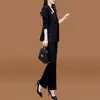 Conjunto de terno elegante e estiloso de cor sólida, corte slim, com botões, para mulheres, perfeito para primavera e outono, oferecendo um visual sofisticado e profissional para ambientes de negócios