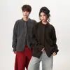 Cardigã casual com botões e blocos de cor para homens e mulheres, suéter de tricô Melard retrô da moda de inverno, casaco solto para casais