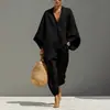 Moda Femenina Casual Europea y Americana Primavera/Verano 2026 Diseño de Estilo Perezoso Mangas Murciélago Cuello en V Holgado Conjunto