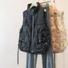 Foto Real de Chaleco de Algodón con Cuello Alto y Cordón Lateral para Mujer Talla Grande Otoño e Invierno Cálido sin Mangas Holgado Casual